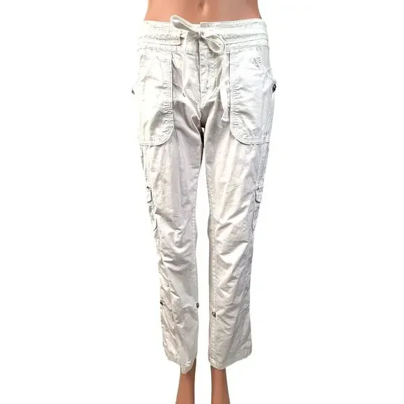 INC White Cargo Utility Pants Bling Buttons Zip Front Drawstring Waist - Picture 14 of 16